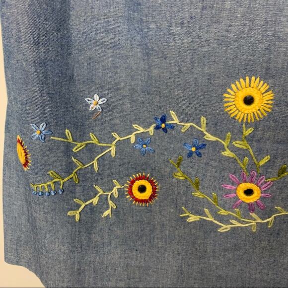 Chambray Embroidered Floral Shell Tank Fitted Sz 8 - Picture 7 of 9